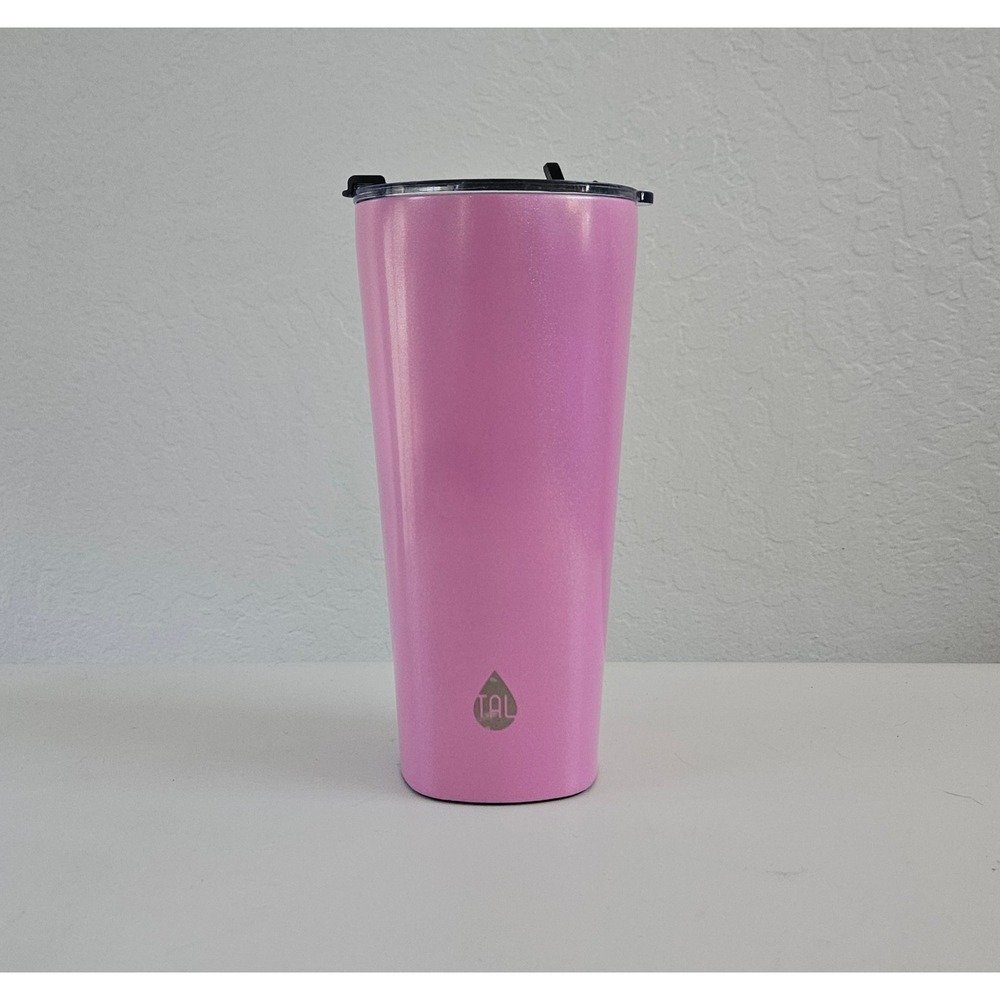 TAL Stainless Steel Cruise Tumbler 25oz Pink Shimmering Hot Cold Easy Sip Straw